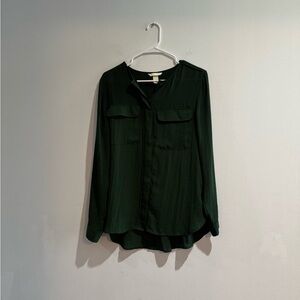 H&M Dark Green Button Down Blouse Size 10